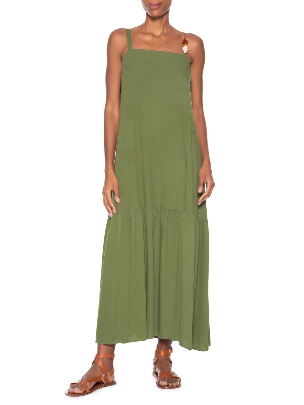 Vestido Longo Marias Detalhe Alcinha Verde Basiq