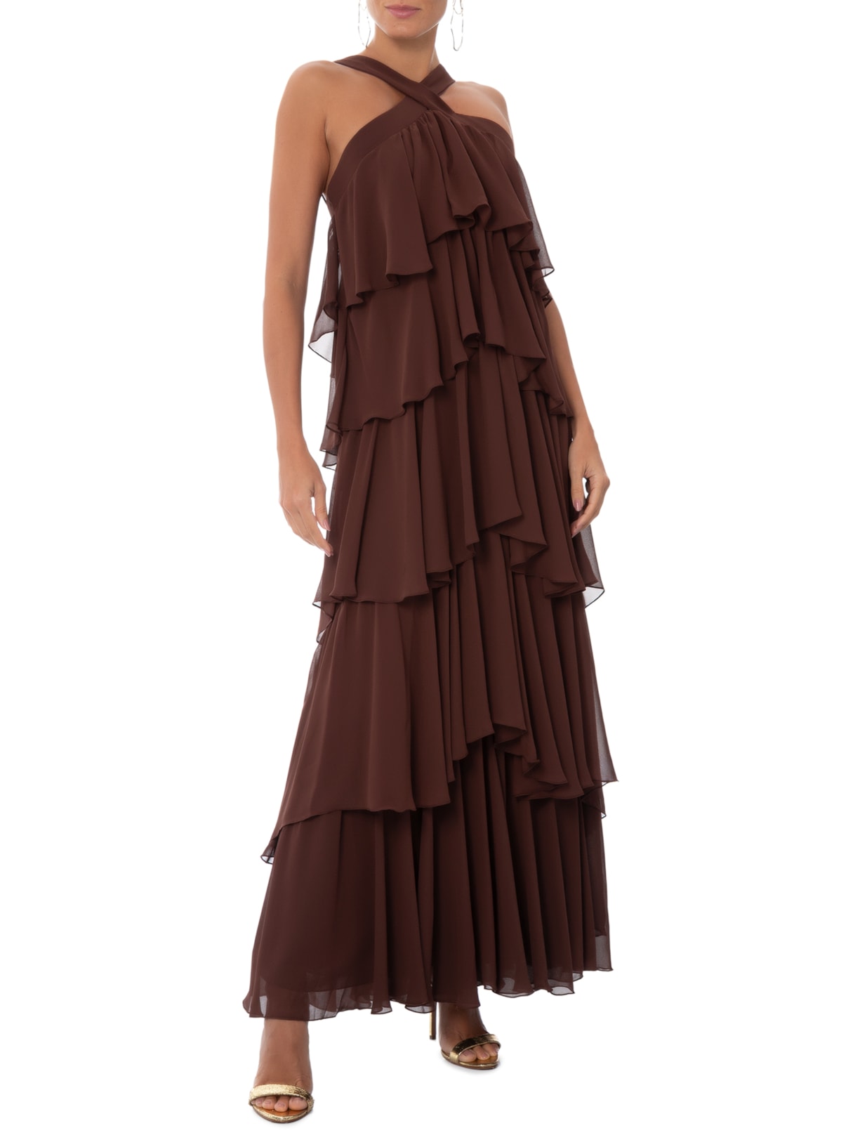 Vestido Longo Marina Babados Marrom Fabulous Agilitá