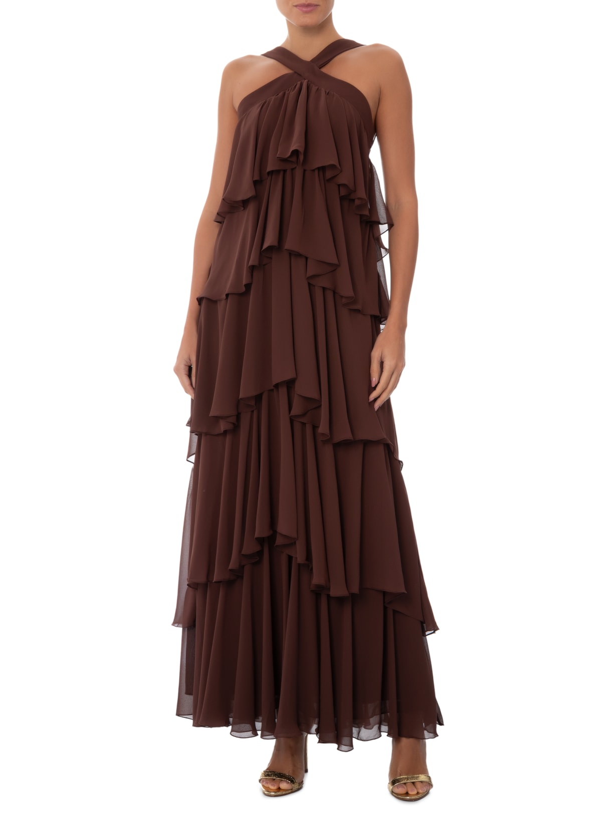 Vestido Longo Marina Babados Marrom Fabulous Agilitá