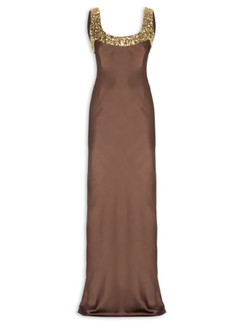 Vestido Longo Melissa Bordado – Marrom