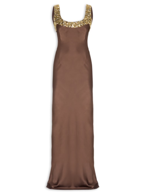 Vestido Longo Melissa Bordado – Marrom