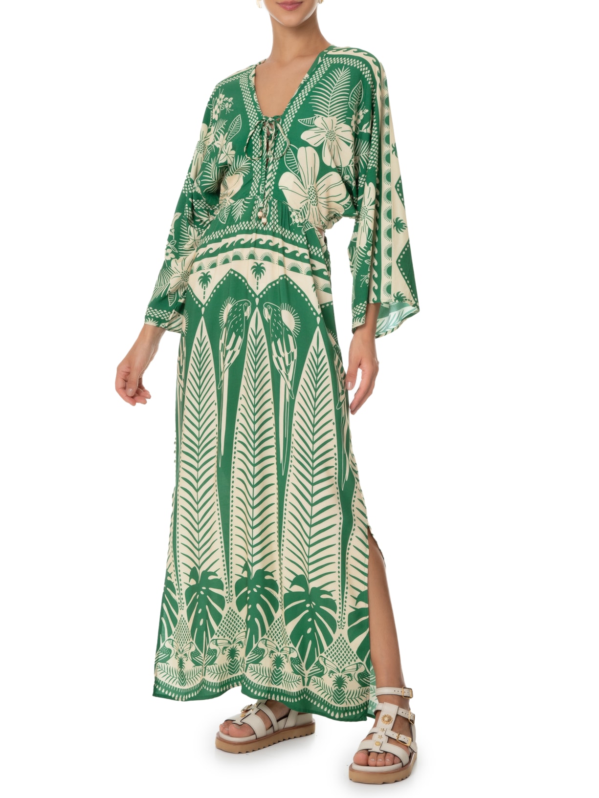 Vestido Longo Noite de Araras Verde Farm