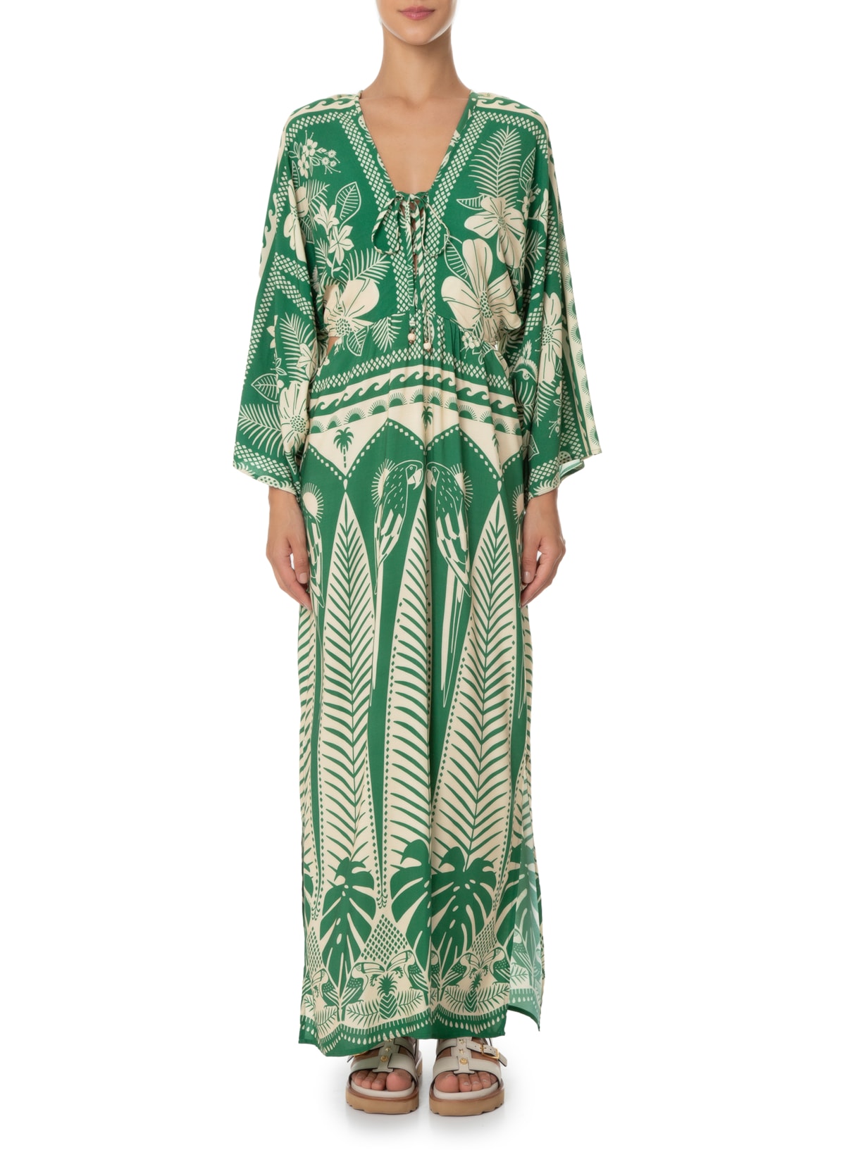 Vestido Longo Noite de Araras Verde Farm