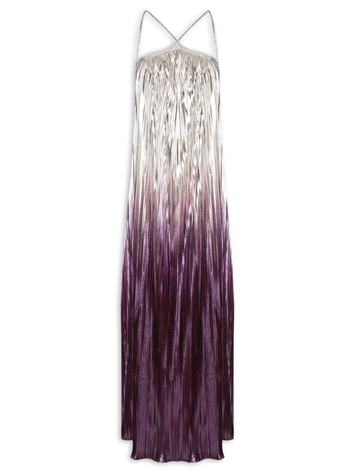 Vestido Longo Ombre Plissado - Prata