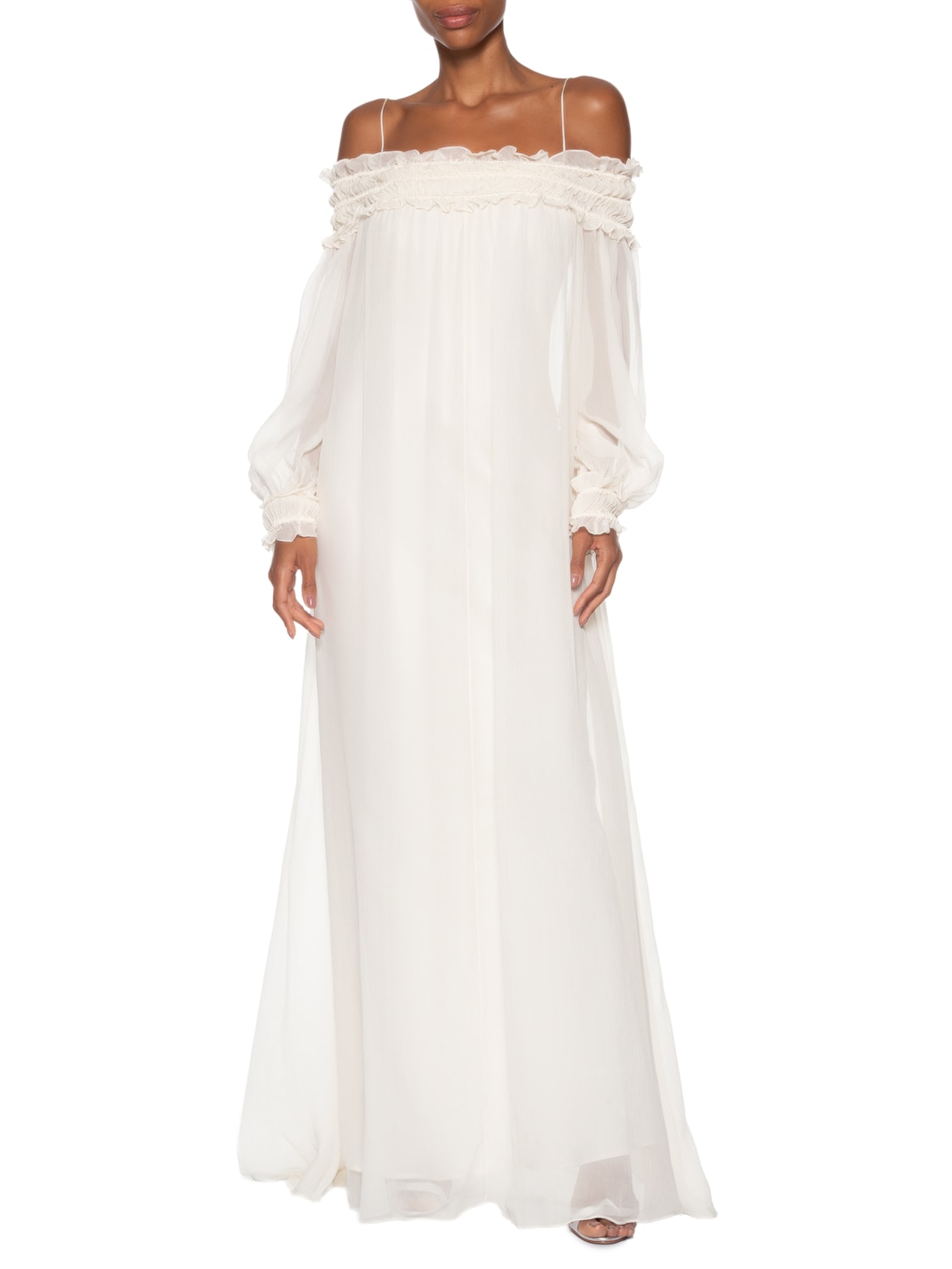 Vestido Longo Ombro A Ombro Branco Reinaldo Lourenço