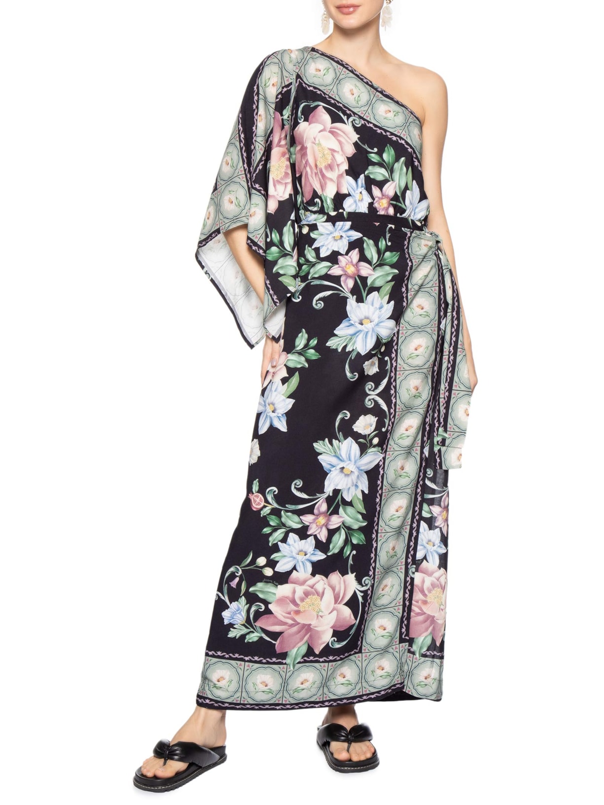 Vestido Longo Ombro Só Flor de Outono Preto Farm