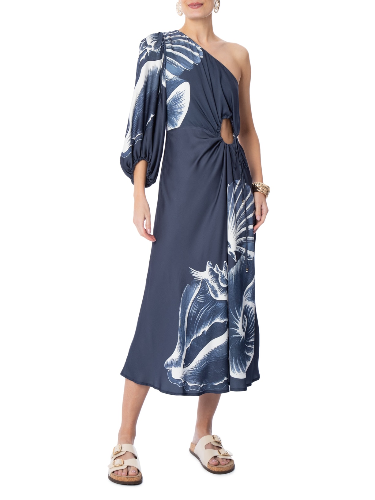 Vestido Longo Ombro Só Maxi Conchas Azul Farm