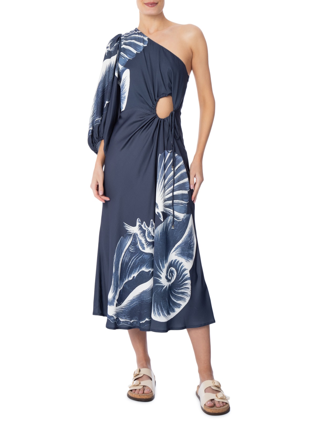 Vestido Longo Ombro Só Maxi Conchas Azul Farm