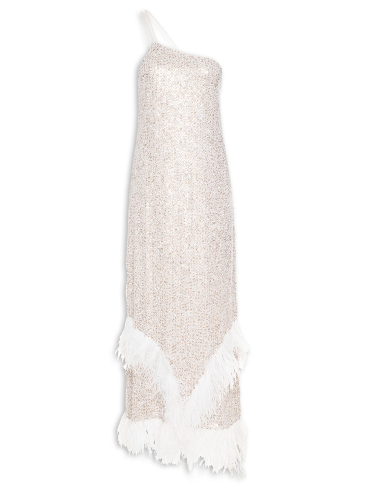 Vestido Longo Ombro único Com Franjas - Prata