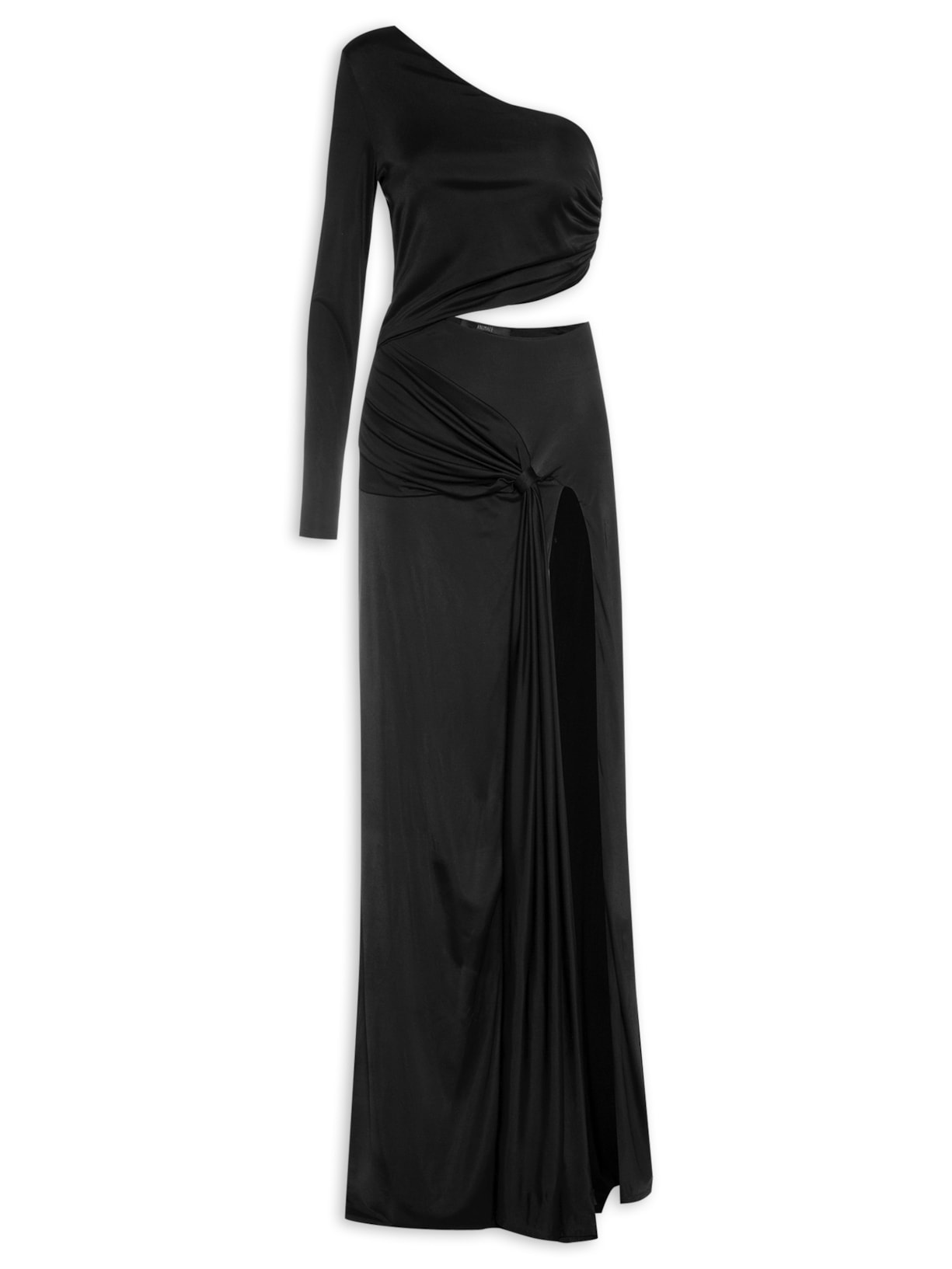 Vestido Longo Ombro único Com Torção - Preto