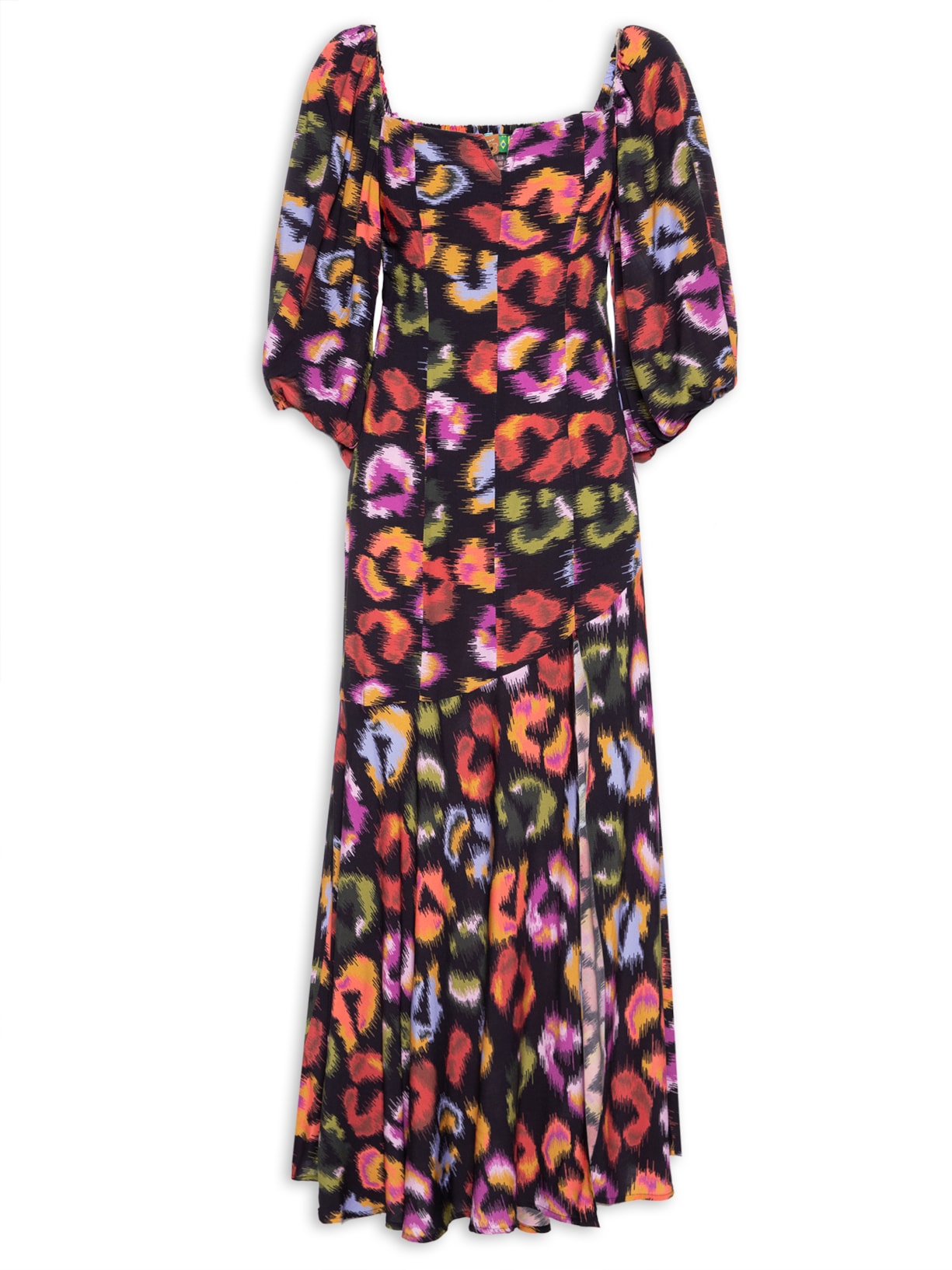 Vestido Longo Onça De Cor - Preto