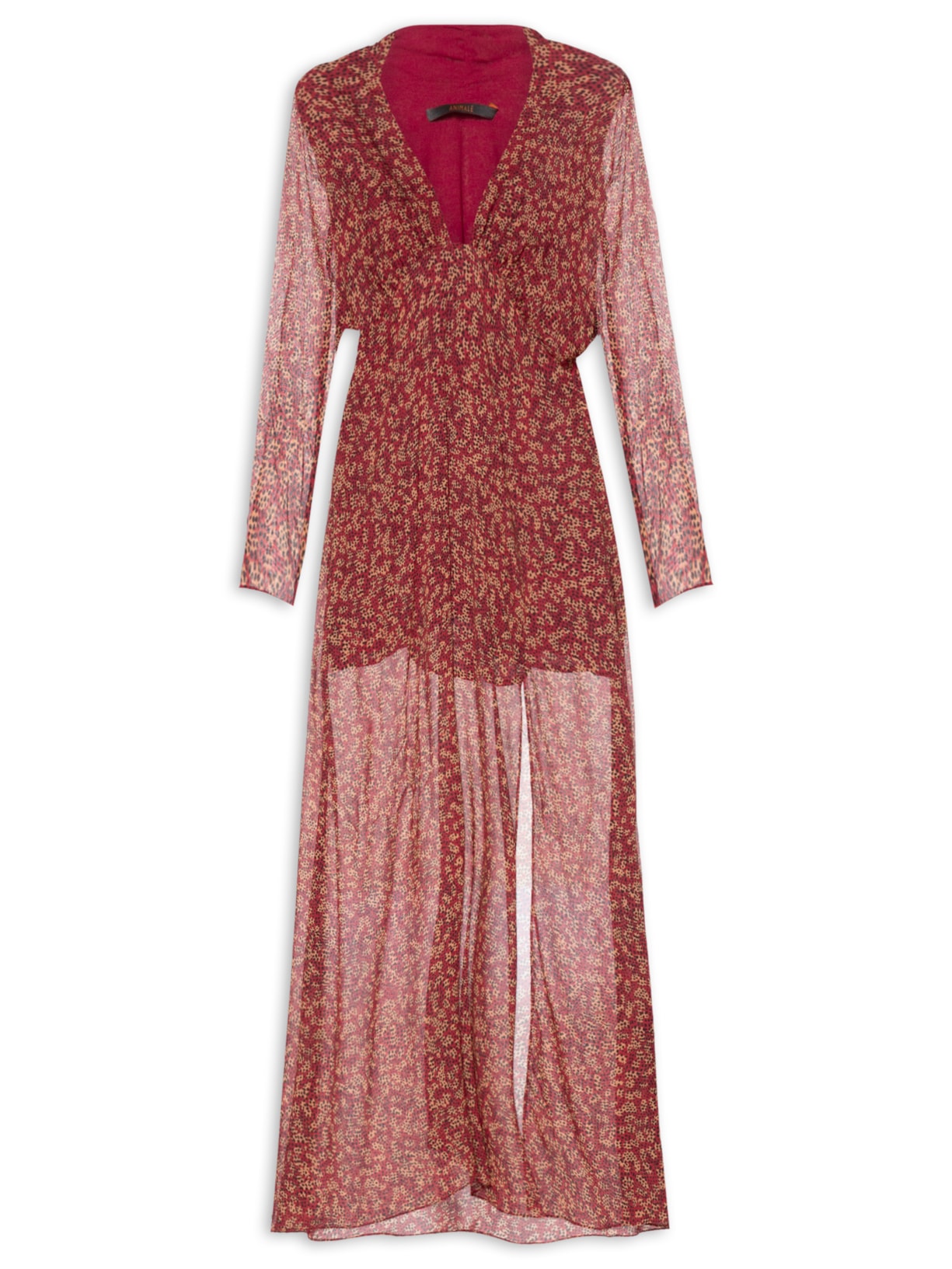 Vestido Longo Onça Retícula - Vermelho