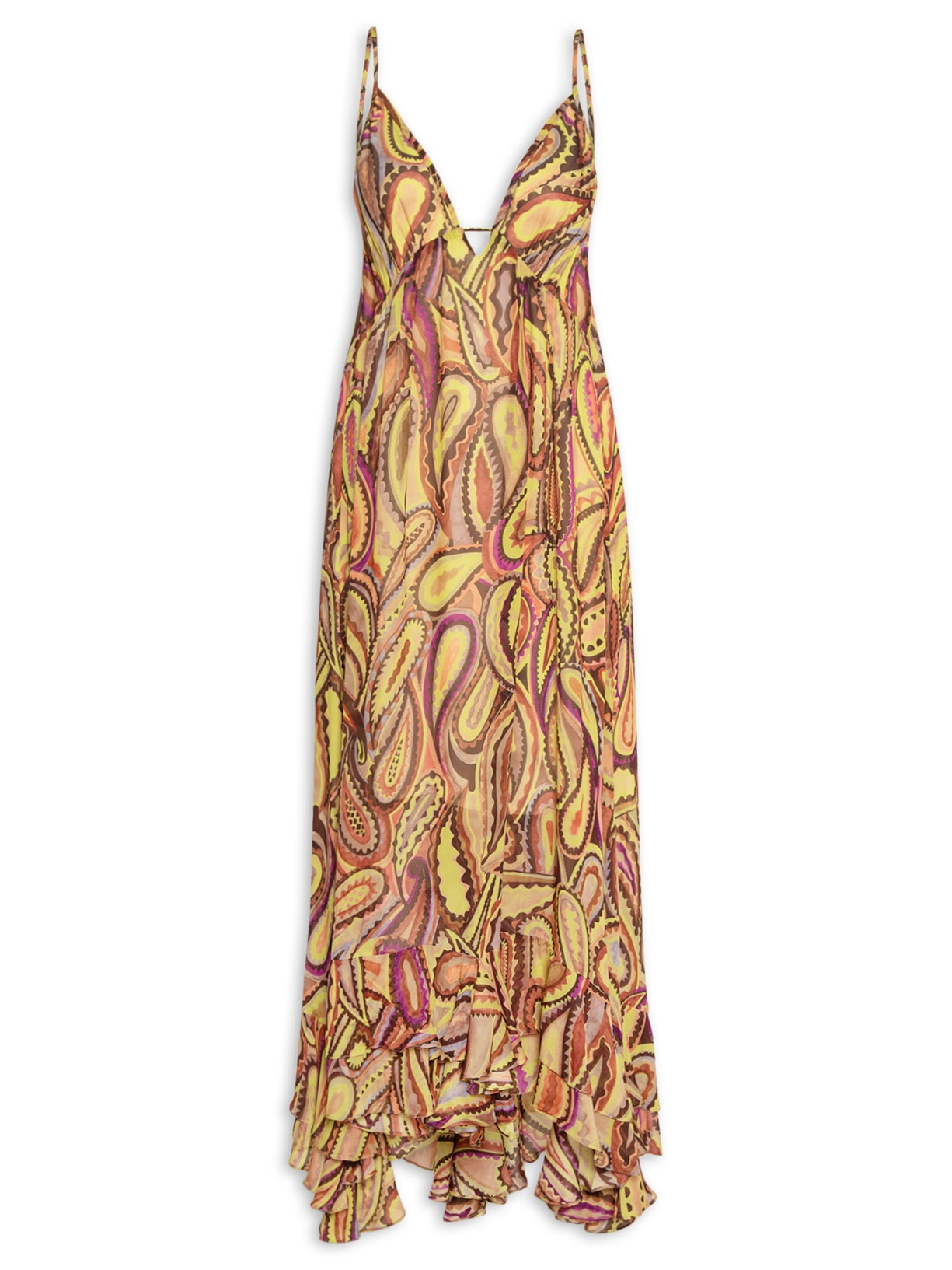 Vestido Longo Paisley Anna Rosa Verde Animale
