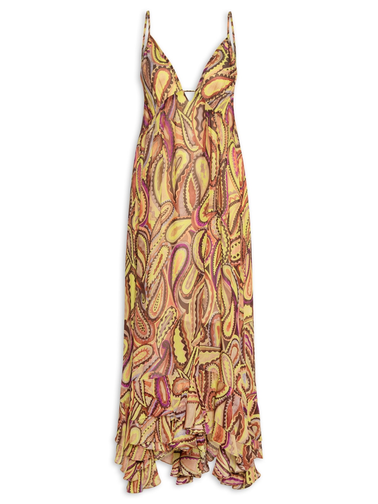 Vestido Longo Paisley Anna Rosa Verde Animale