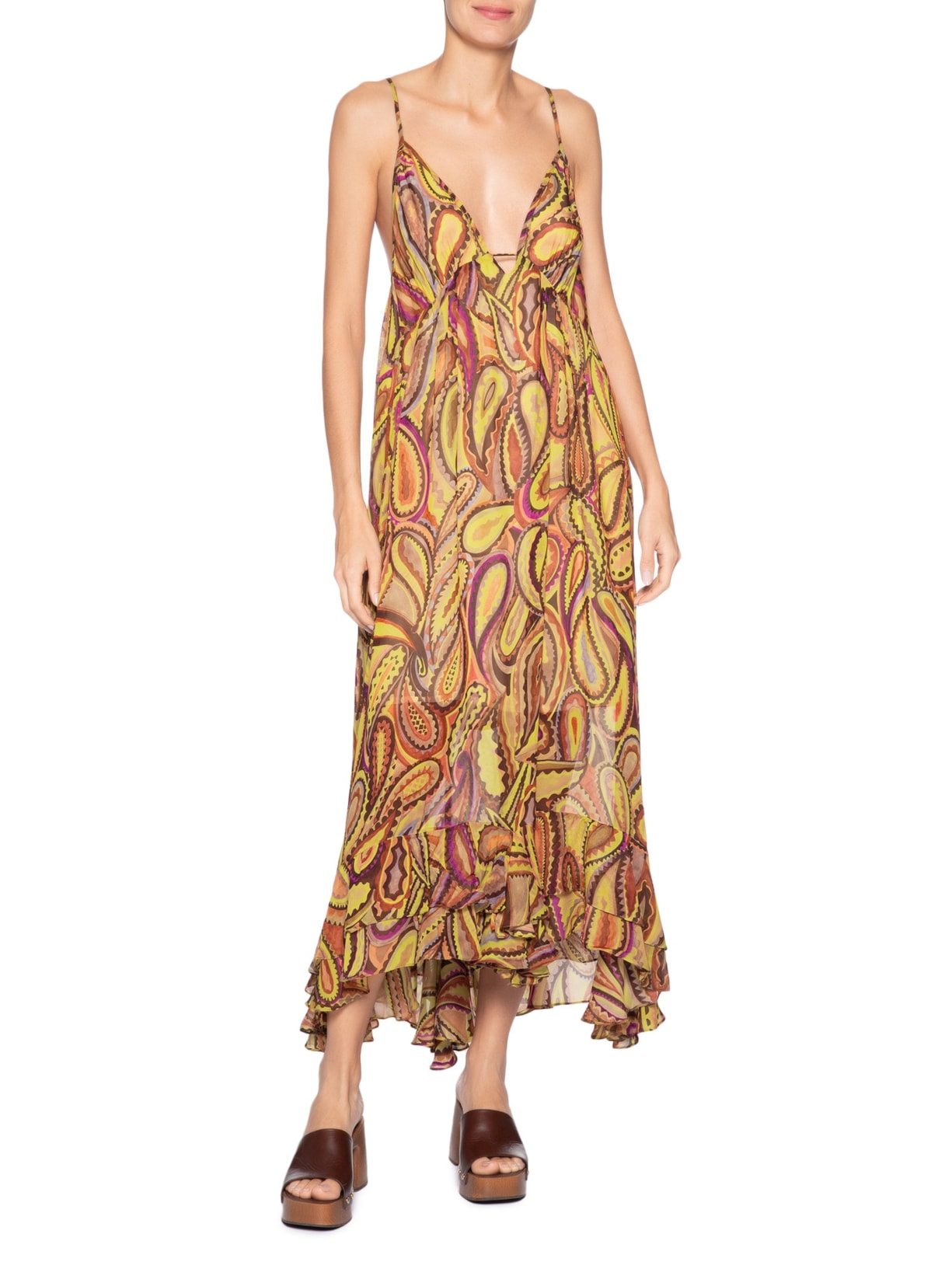 Vestido Longo Paisley Anna Rosa Verde Animale
