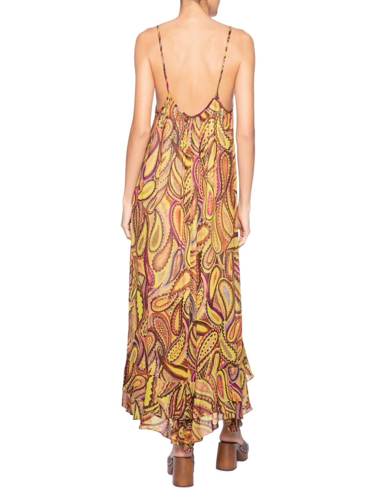 Vestido Longo Paisley Anna Rosa Verde Animale