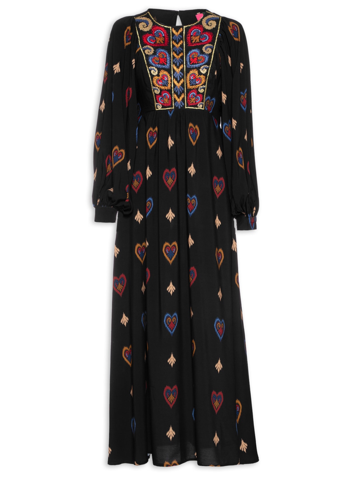 Vestido Longo Pala Bordada Boho - Preto