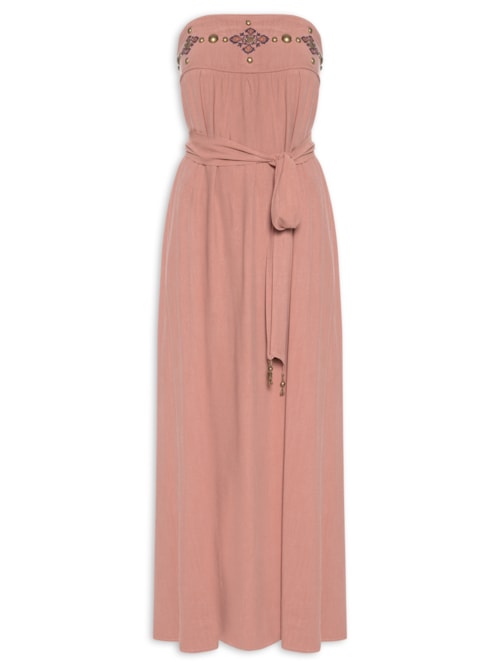 Vestido Longo Pala Bordado Rattan - Rosa
