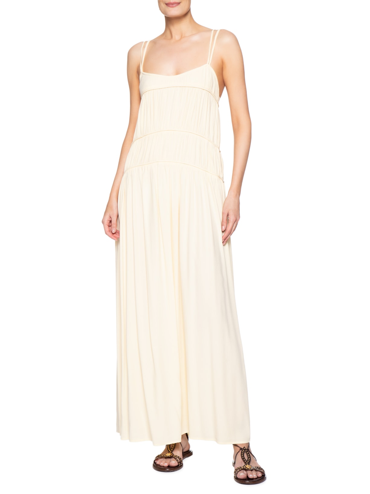 Vestido Longo Pala Franzida Amarelo Dress To