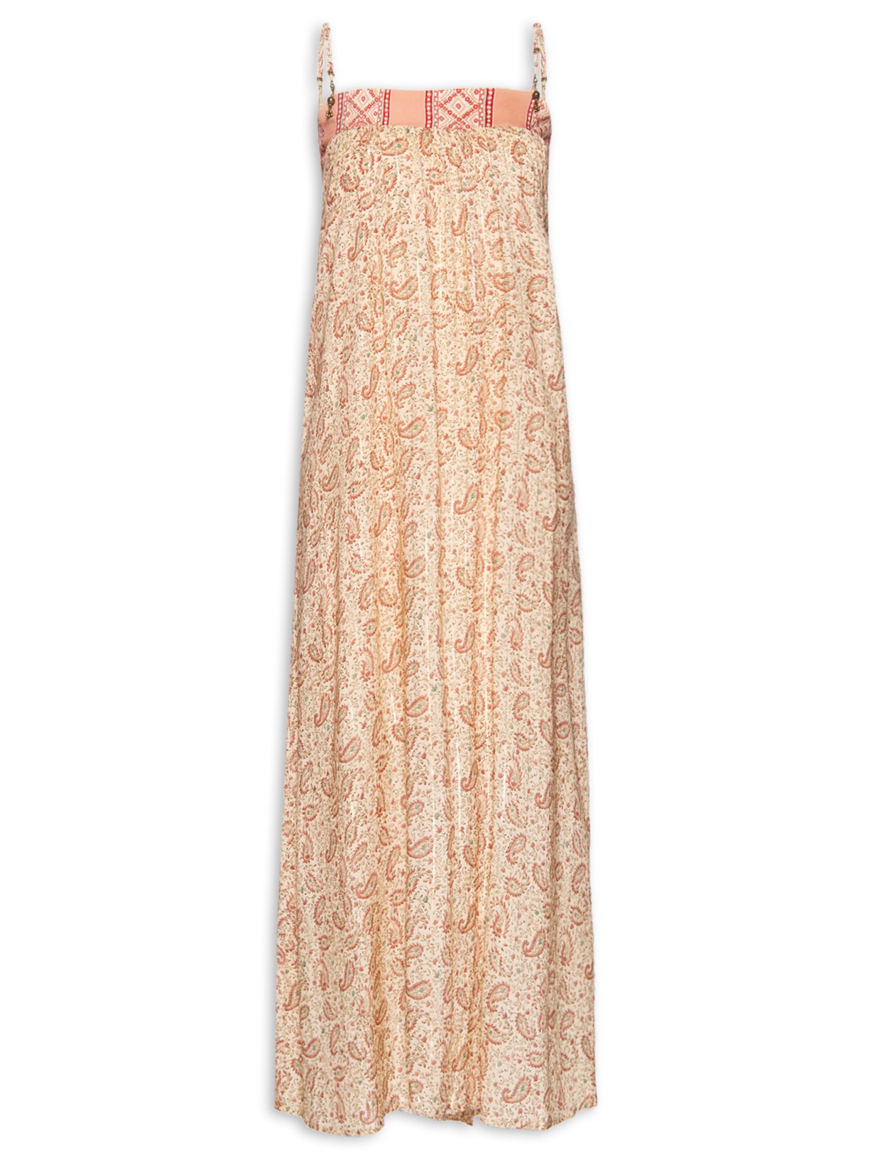 Vestido Longo Pala Shanti Estampa Cravo - Bege