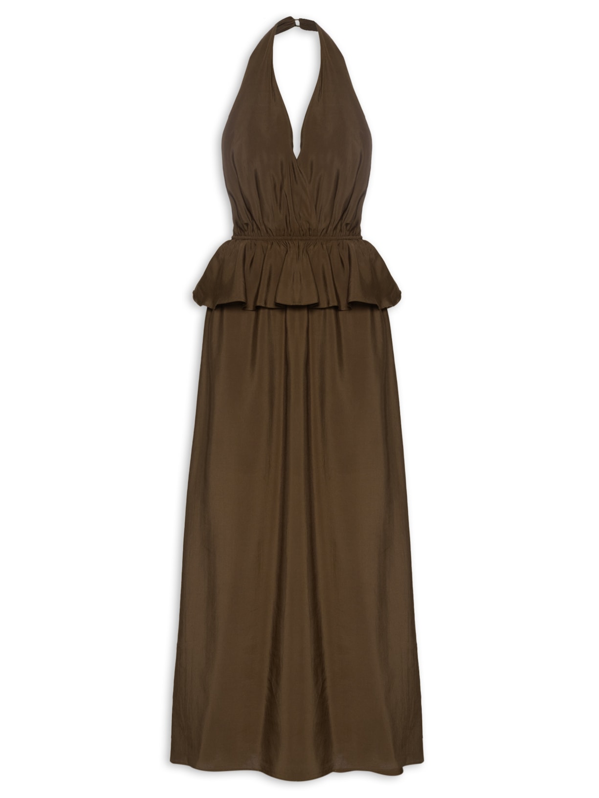 Vestido Longo Peplum - Marrom