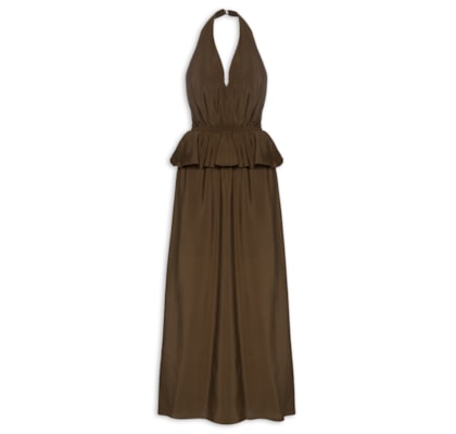Vestido Longo Peplum - Marrom