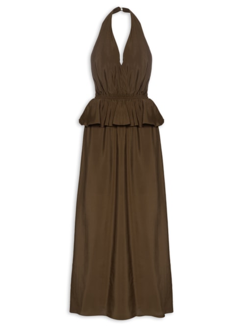 Vestido Longo Peplum - Marrom