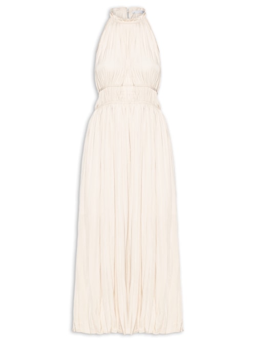 Vestido Longo Plissado - Bege