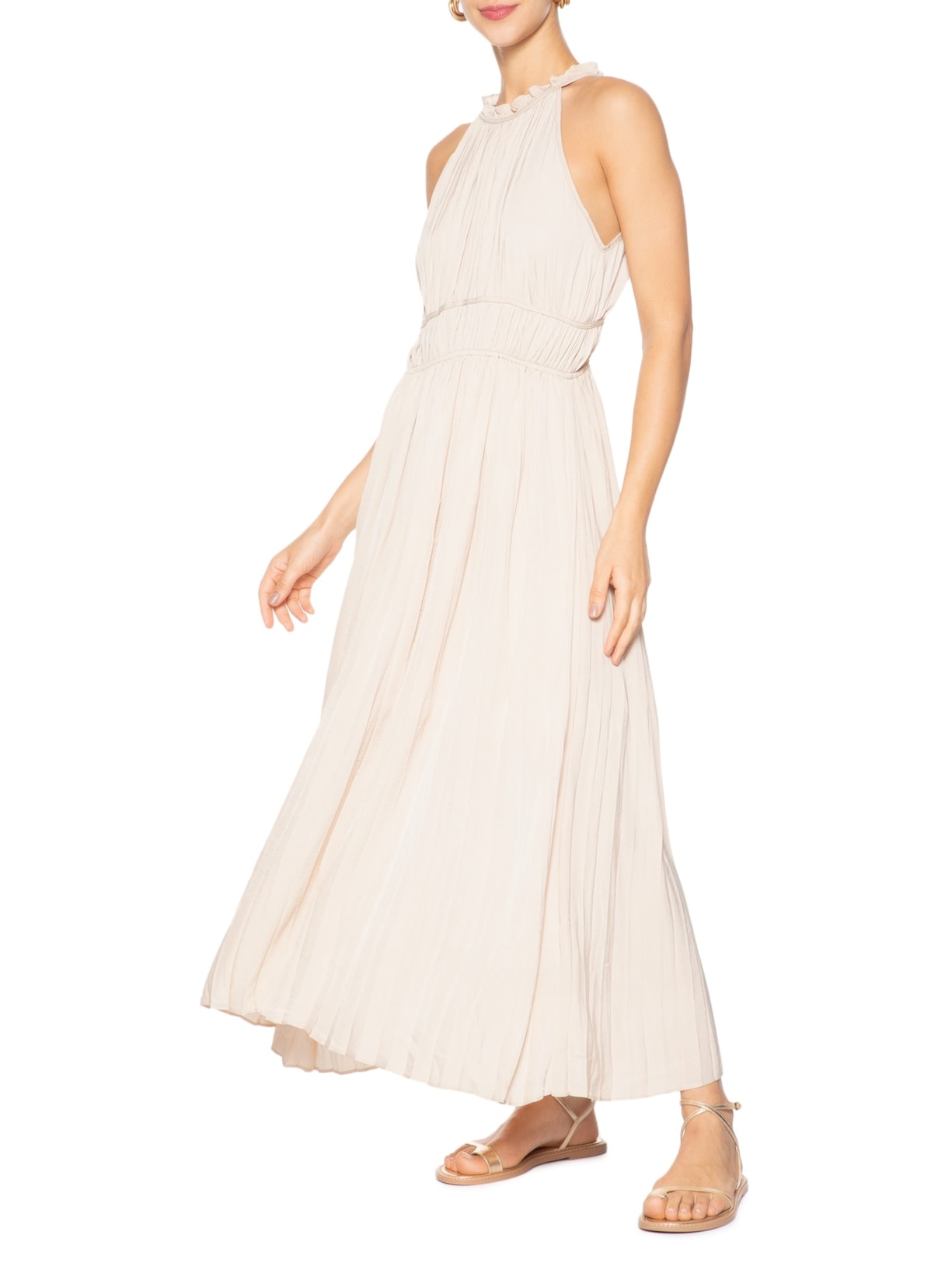 Vestido Longo Plissado Bege '2Essential