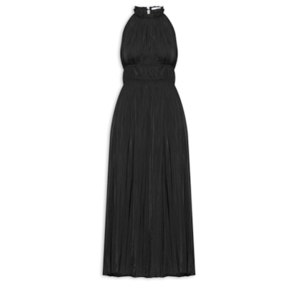 Vestido Longo Plissado - Preto