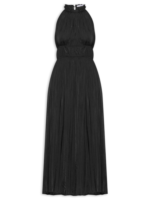 Vestido Longo Plissado - Preto