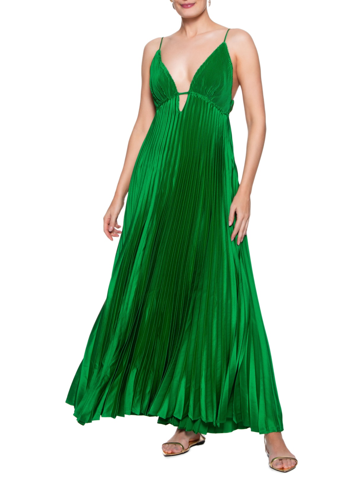 Vestido Longo Plissado Farm Verde