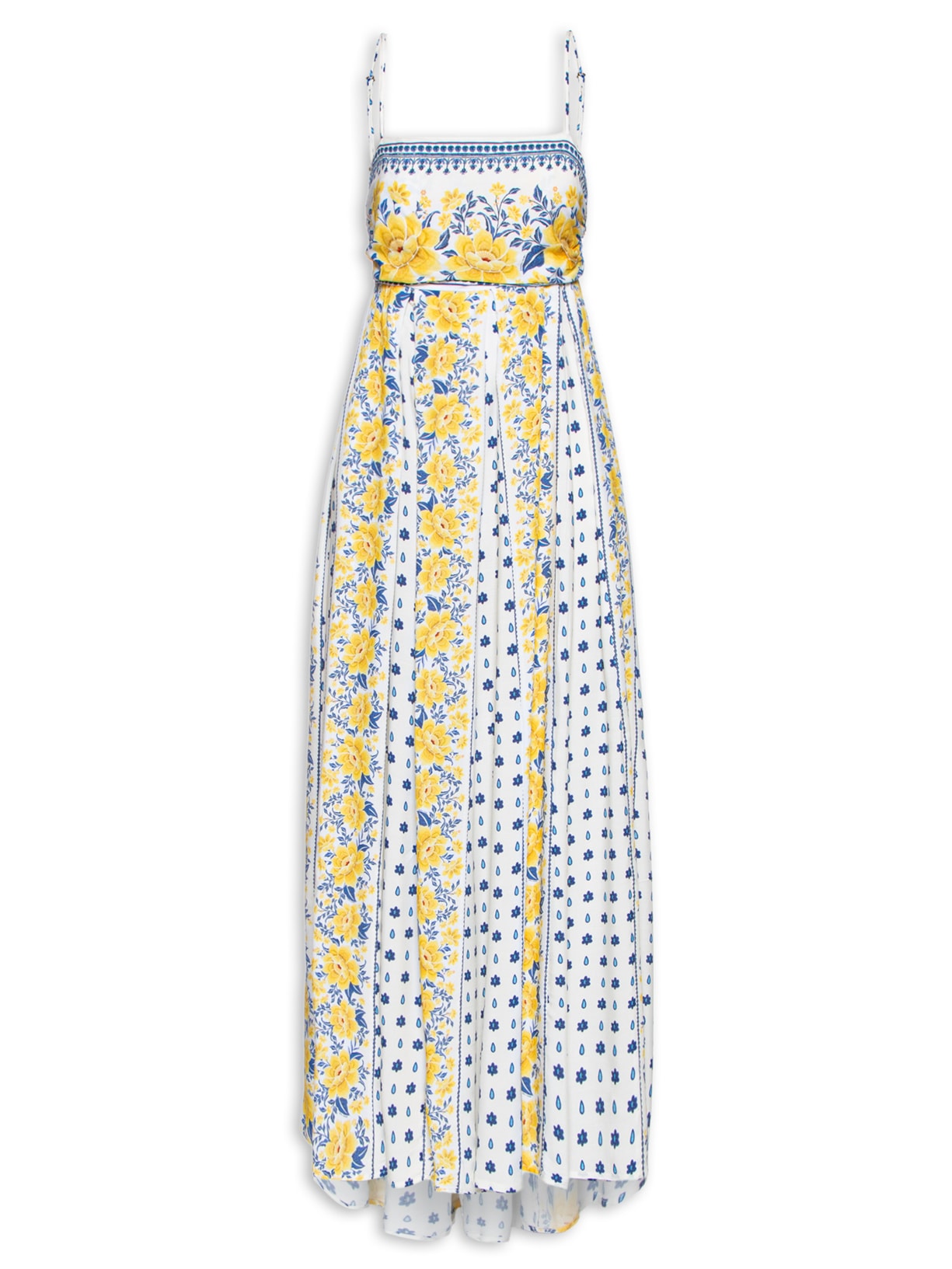 Vestido Longo Pregas Azulina - Amarelo