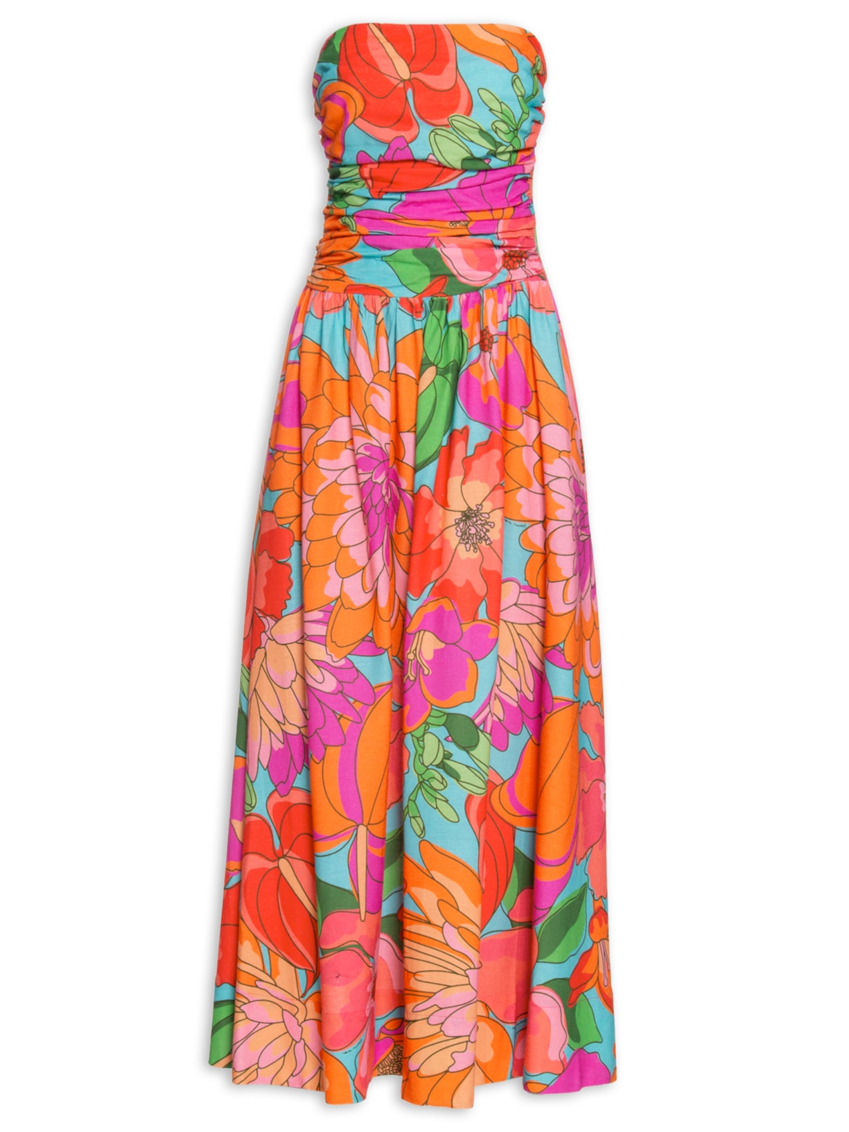 Vestido Longo Primavera De Cor - Azul