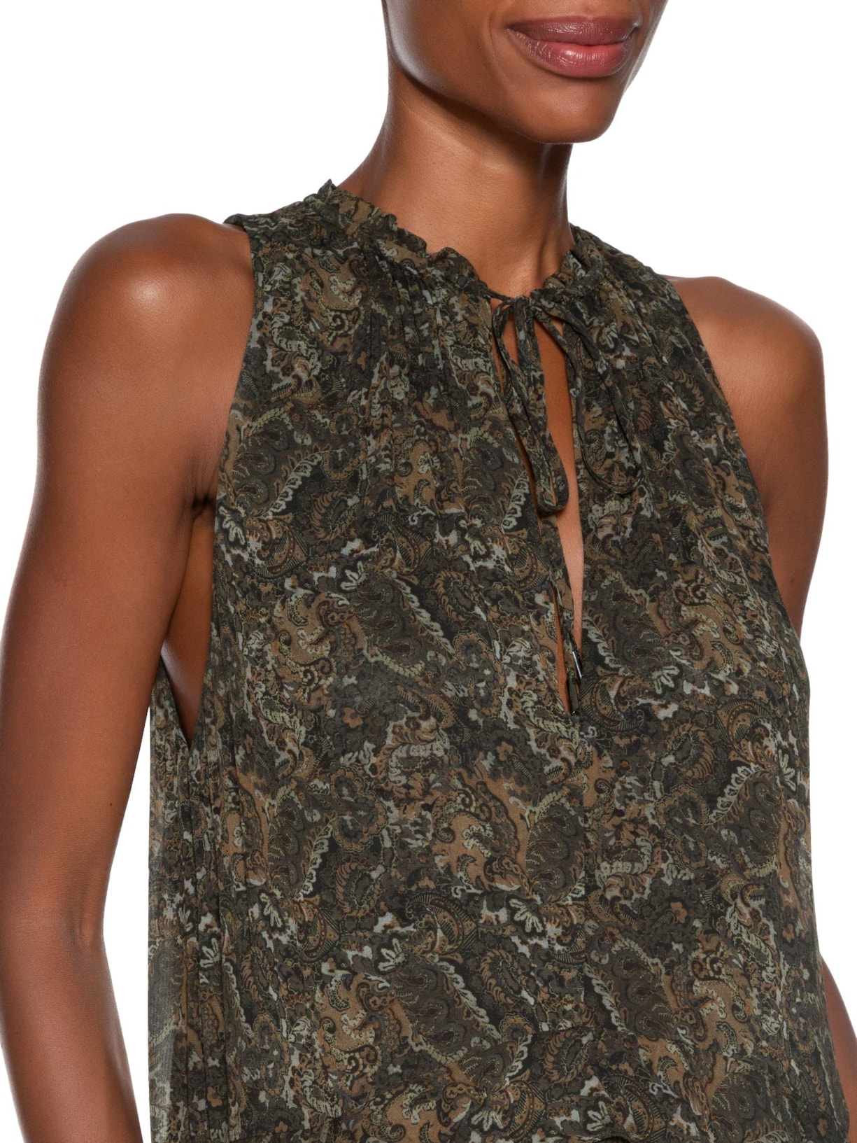 Vestido Longo Recorte Babado Paisley Verde Animale