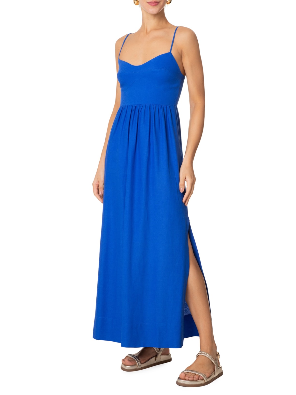 Vestido Longo Recortes Busto Azul Farm