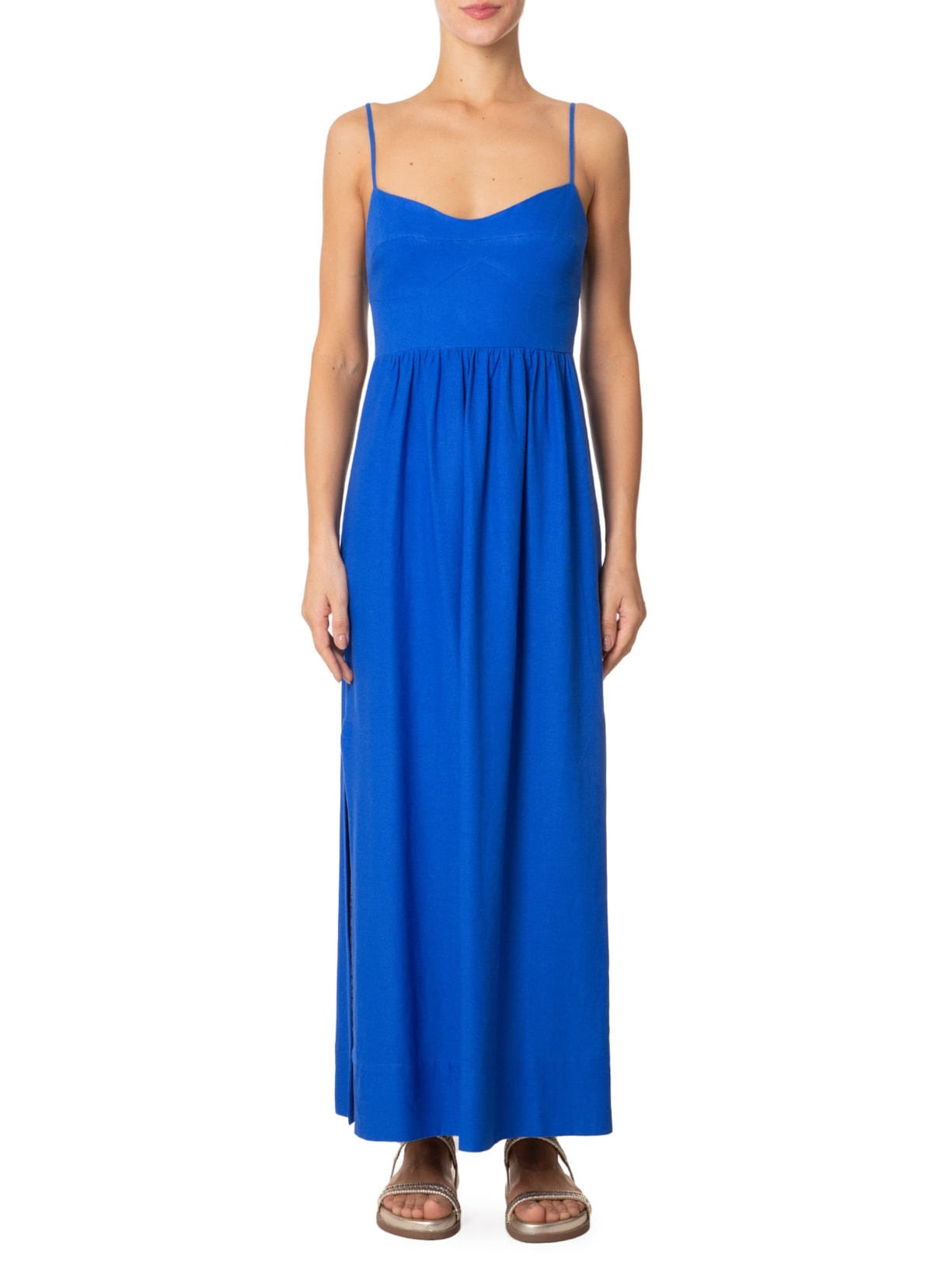 Vestido Longo Recortes Busto Azul Farm