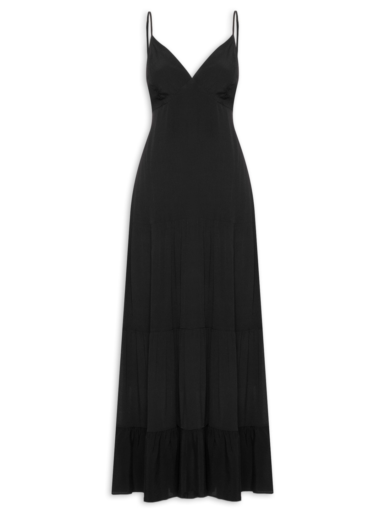 Vestido Longo Recortes - Preto