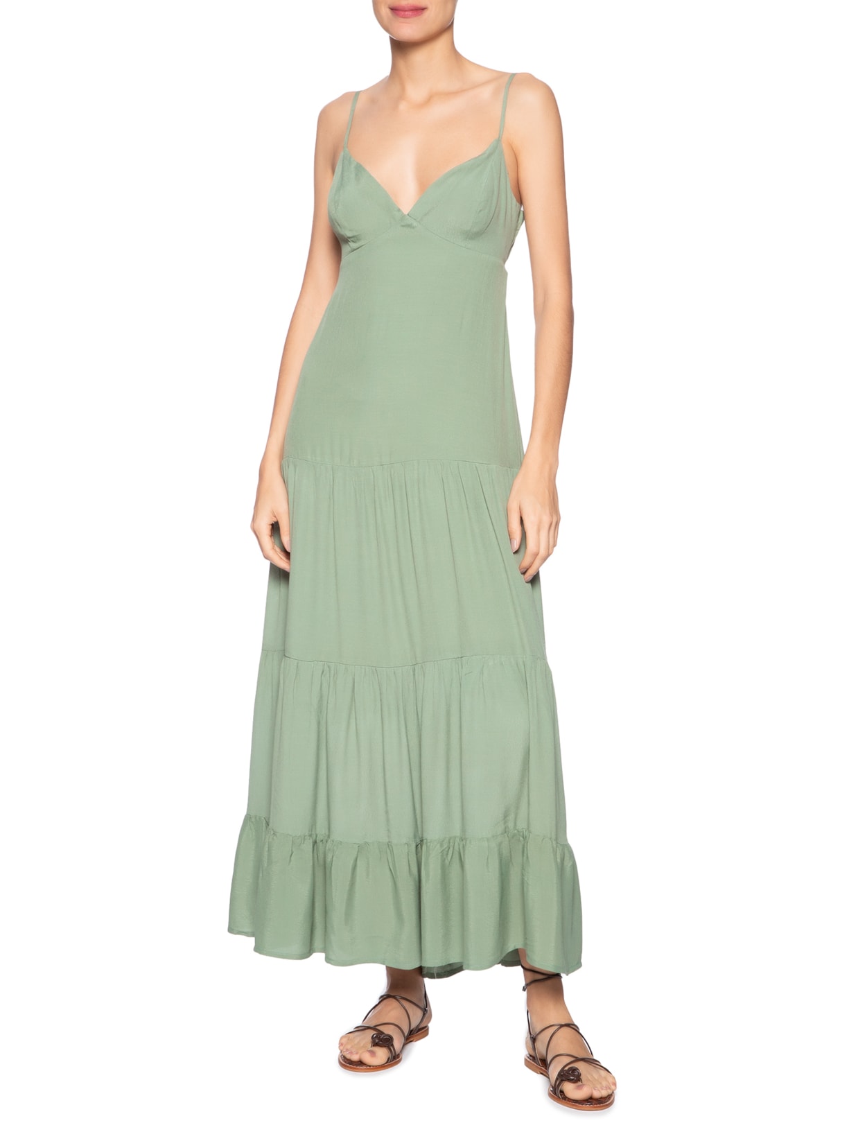 Vestido Longo Recortes Verde Maria Filó