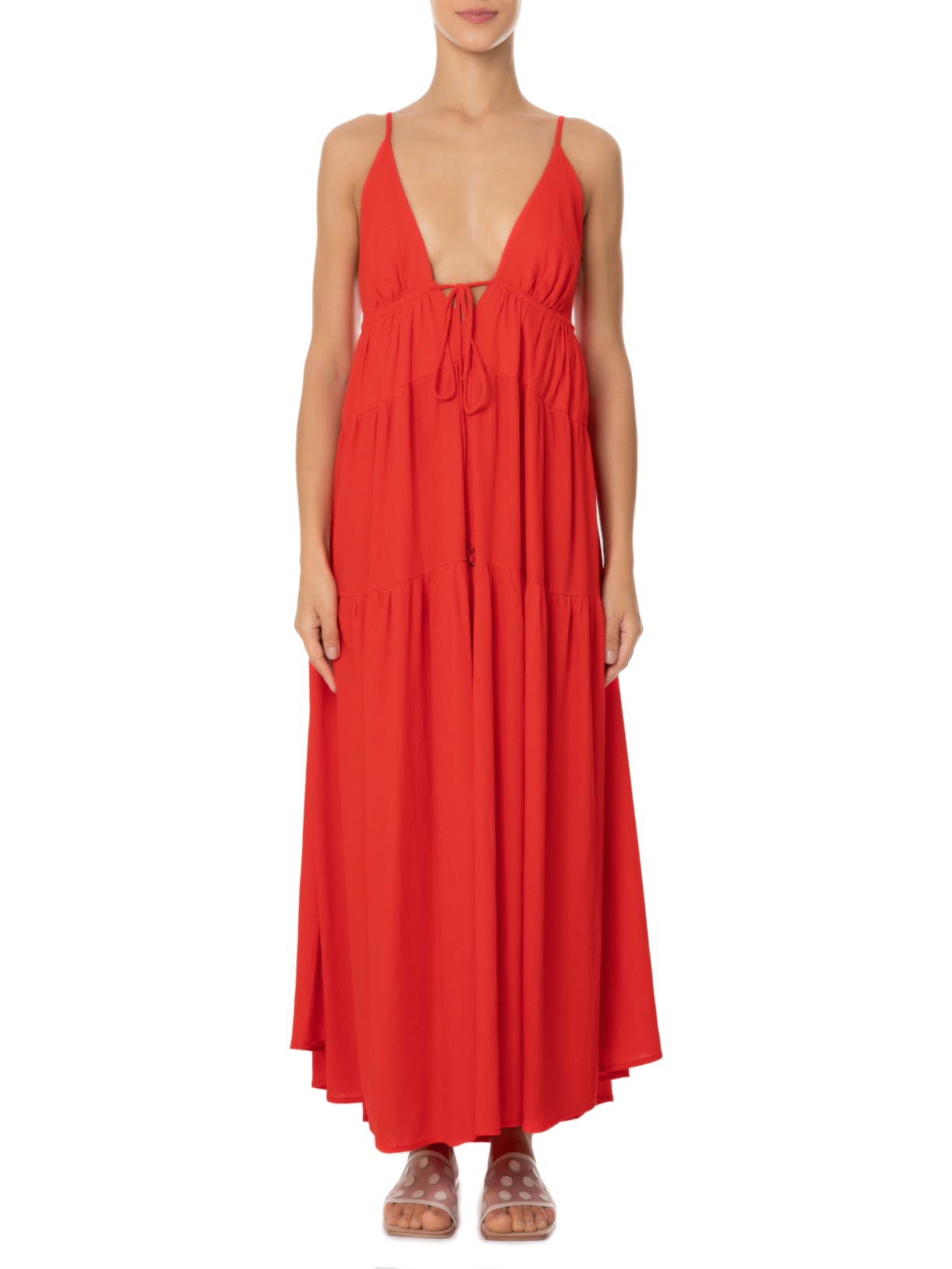 Vestido Longo Recortes Vermelho Farm