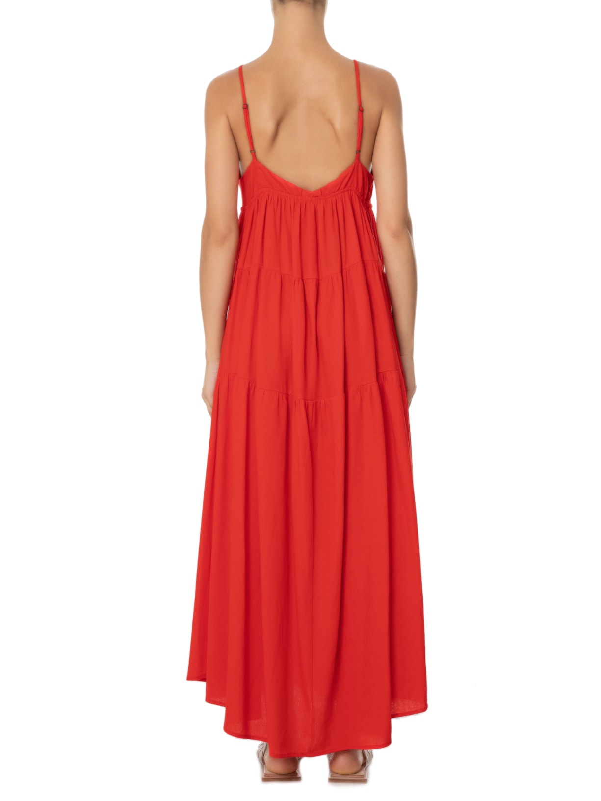 Vestido Longo Recortes Vermelho Farm