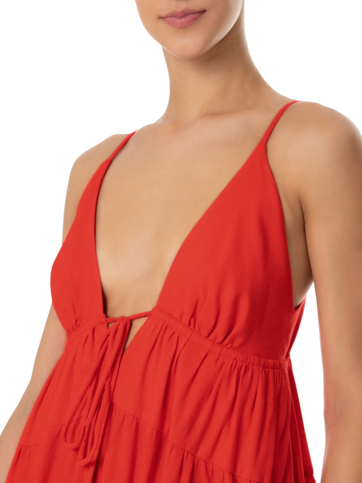 Vestido Longo Recortes Vermelho Farm