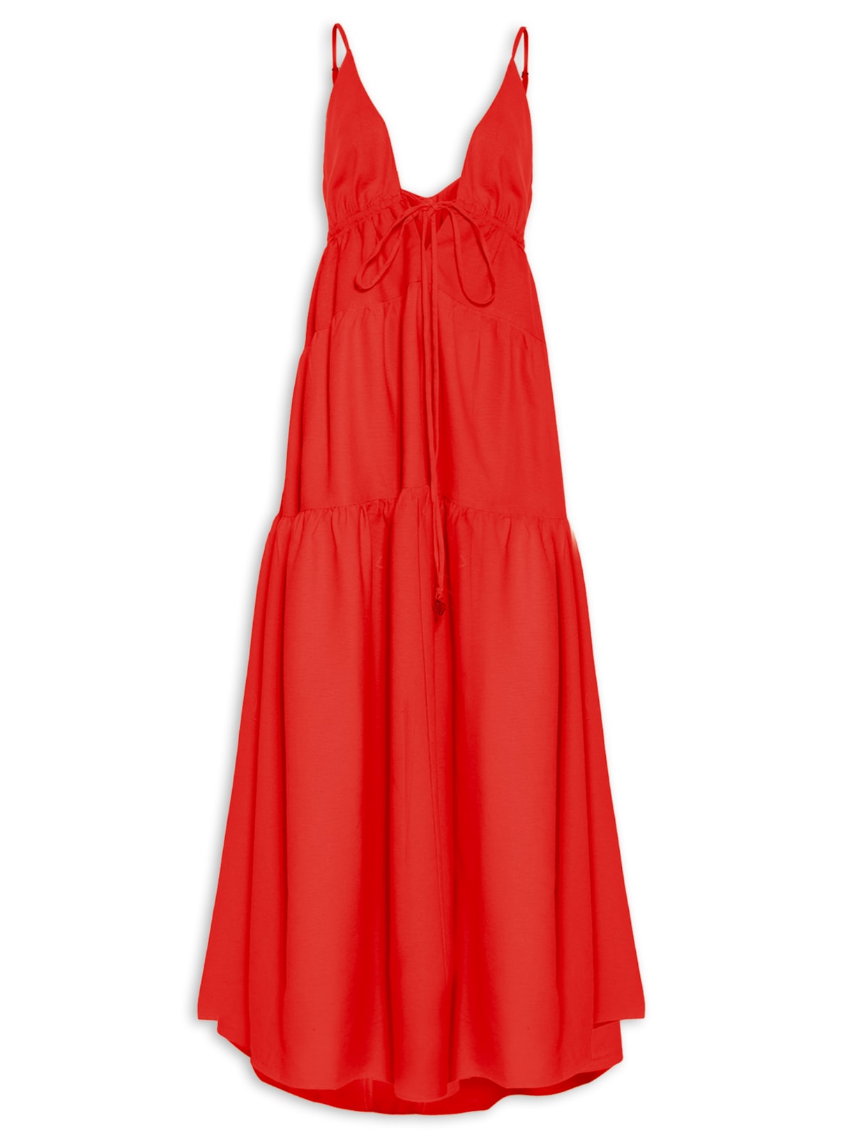 Vestido Longo Recortes Vermelho Farm