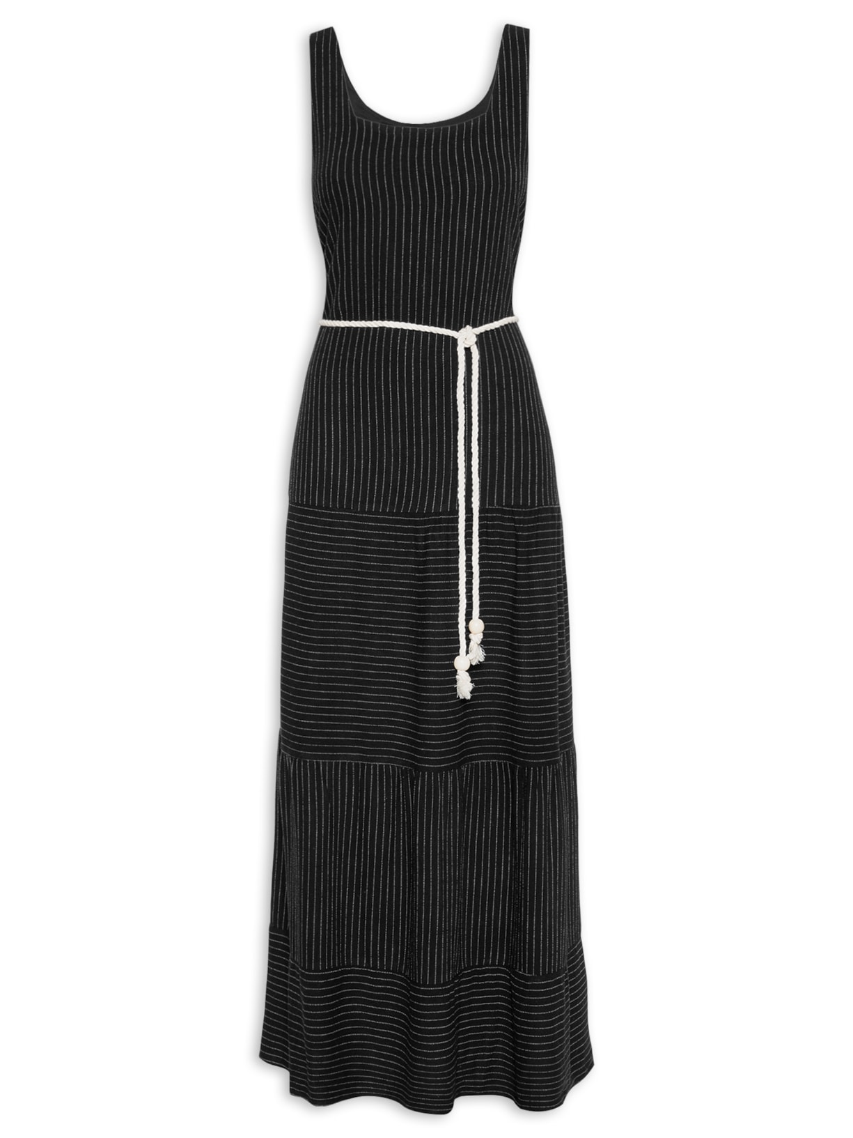 Vestido Longo Regata Listrado - Preto