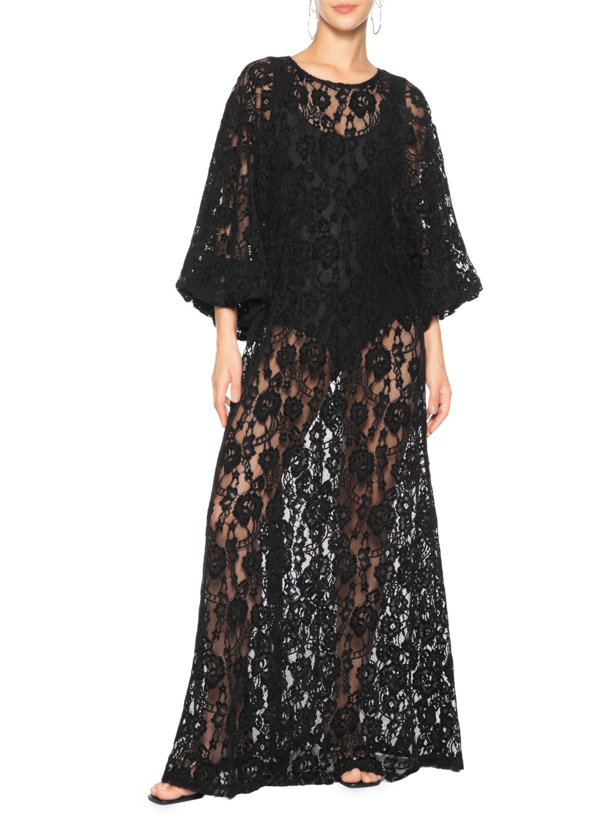 Vestido Longo Renda Velvet Preto Paula Raia