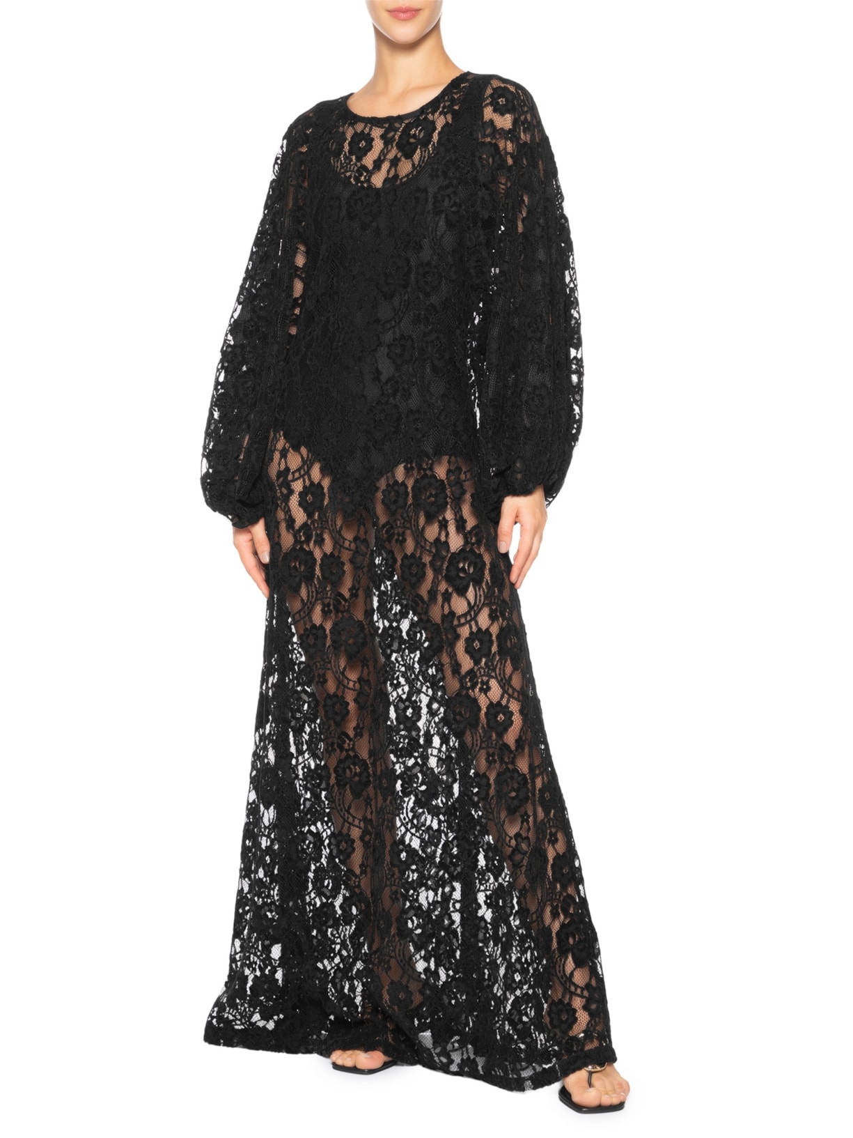 Vestido Longo Renda Velvet Preto Paula Raia