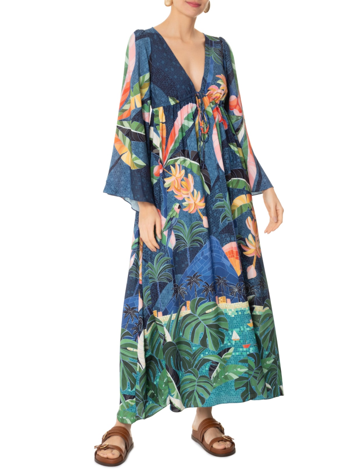 Vestido Longo Rio De Mosaico Azul Farm