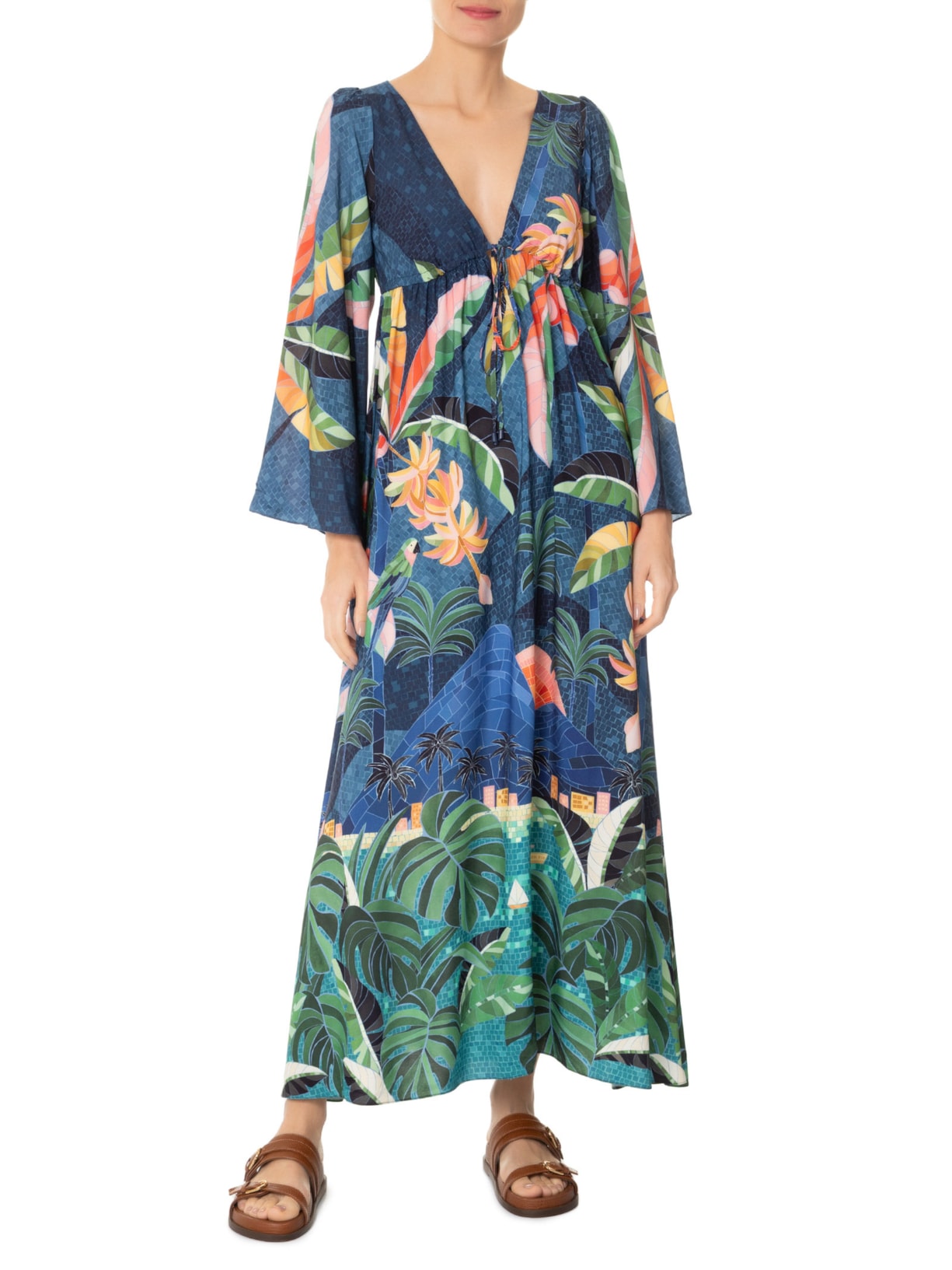 Vestido Longo Rio De Mosaico Azul Farm