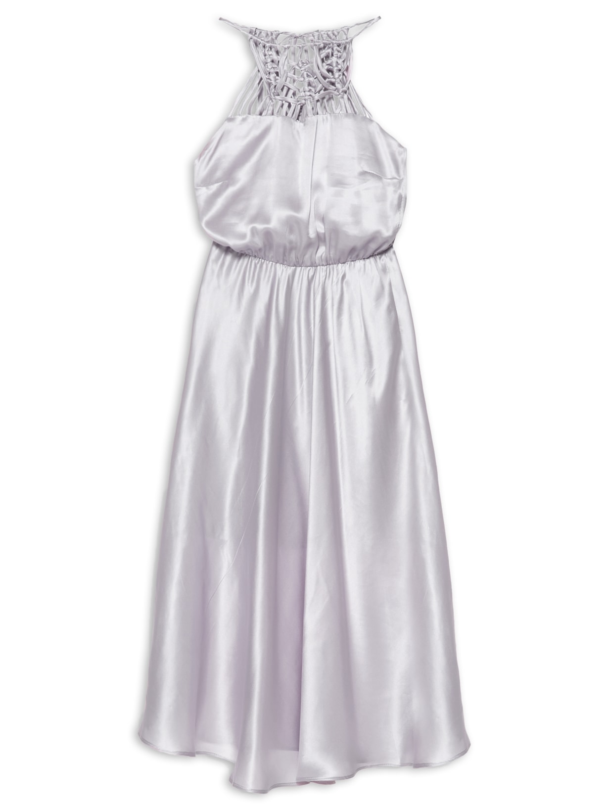 Vestido Longo Seda Pura Macramê Handmade - Lilás