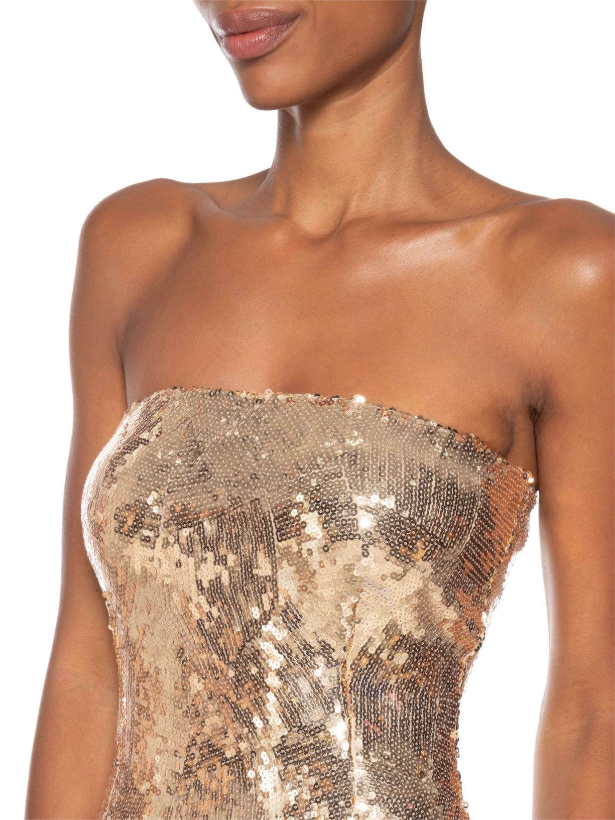 Vestido Longo Sem Alça Em Paetê Dourado '2Essential